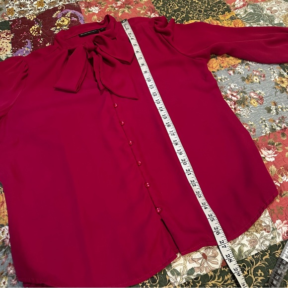 New York & Company Plum Semi Sheer Tie Neck Bow Blouse READ - Picture 12 of 14